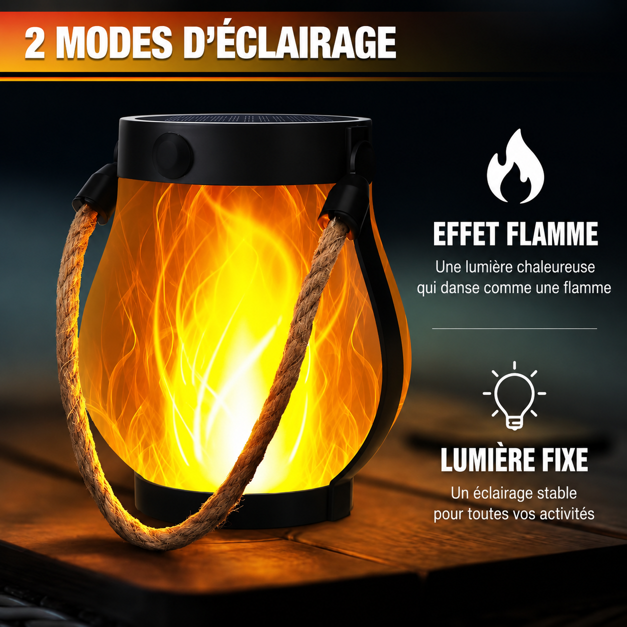 Lanterne Solaire LED à Effet Flamme - LUNEIXO