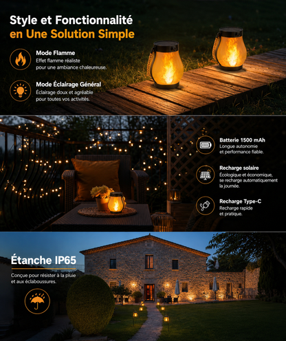 Lanterne Solaire LED à Effet Flamme - LUNEIXO