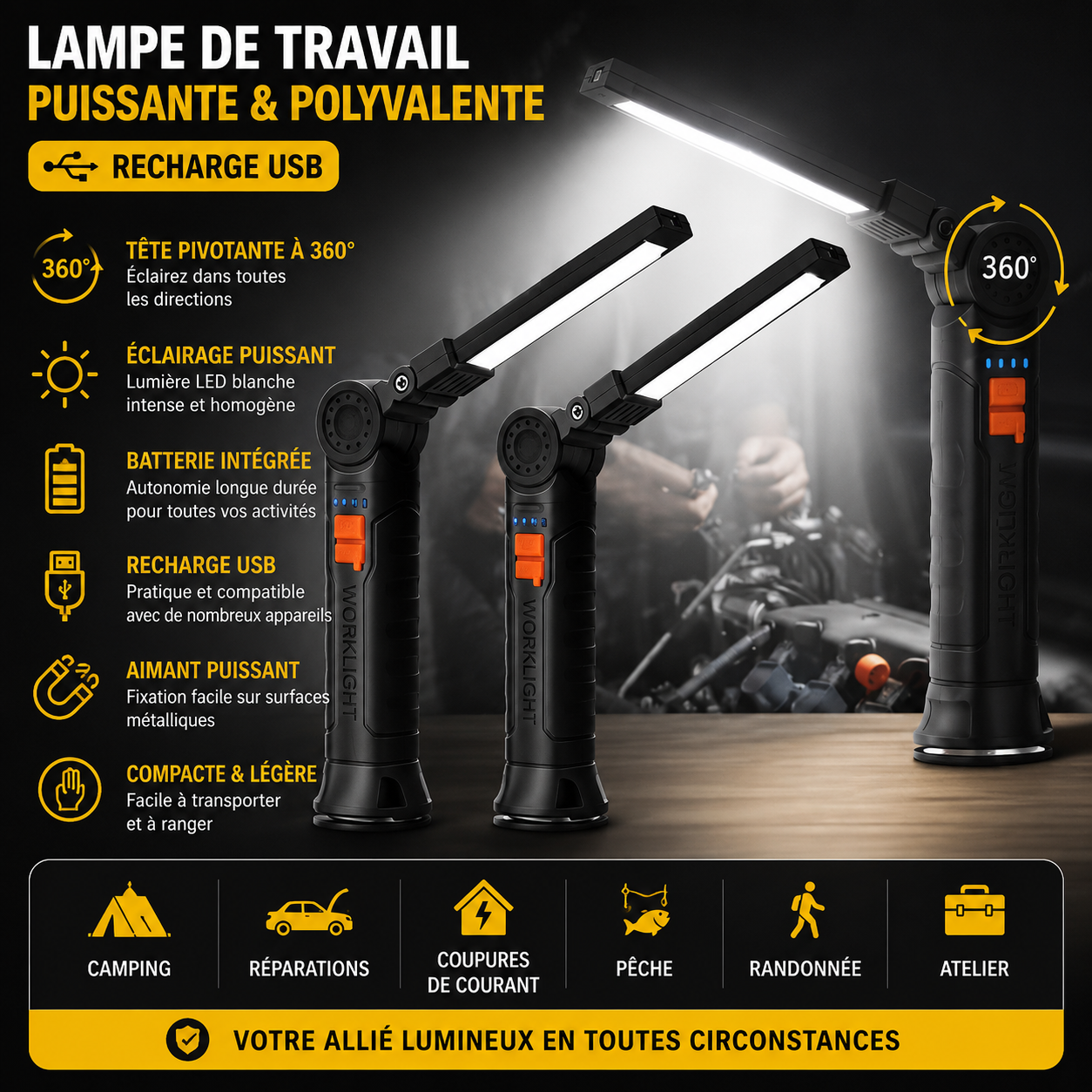 Lampe magnétique LED 360° - LUNEIXO