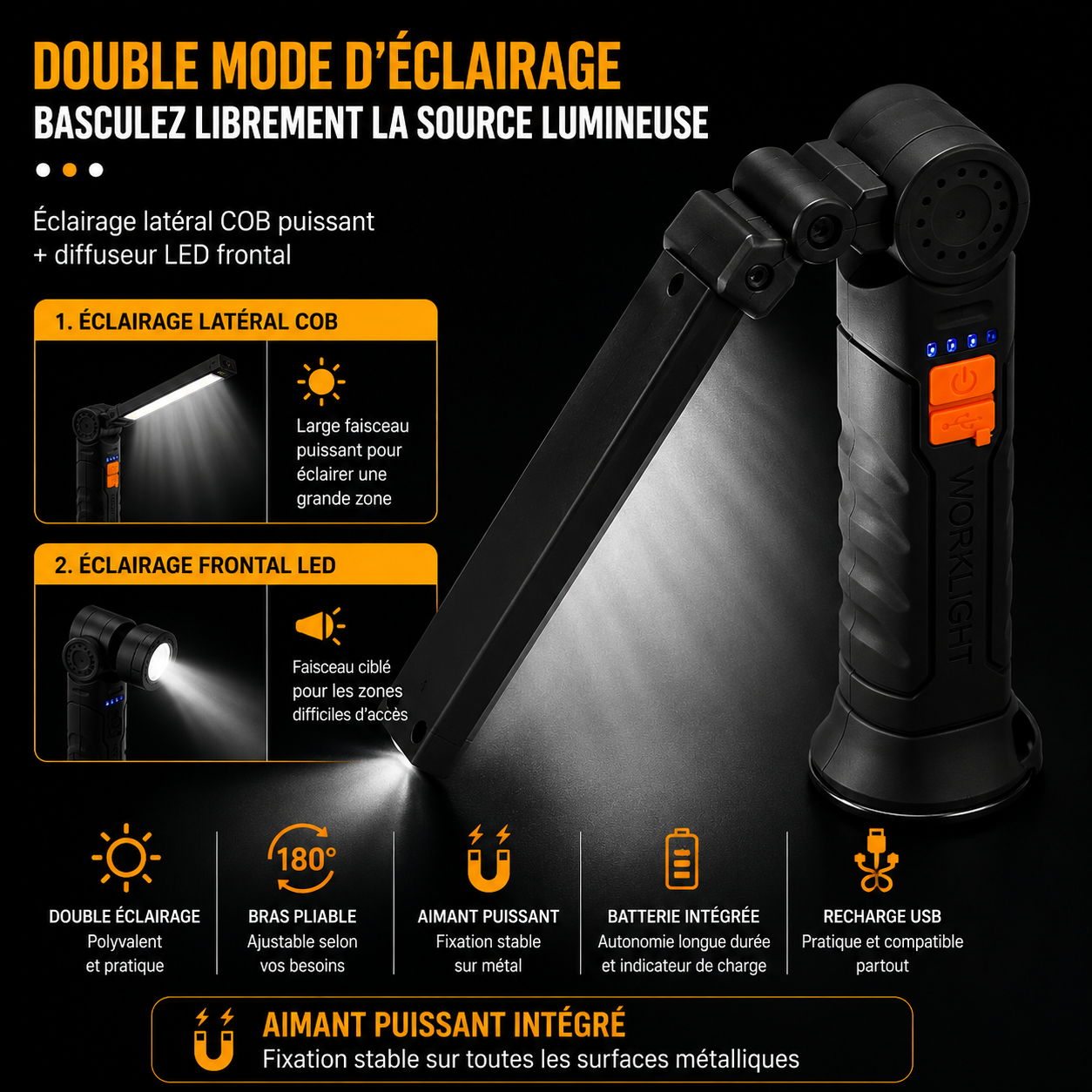 Lampe magnétique LED 360° - LUNEIXO