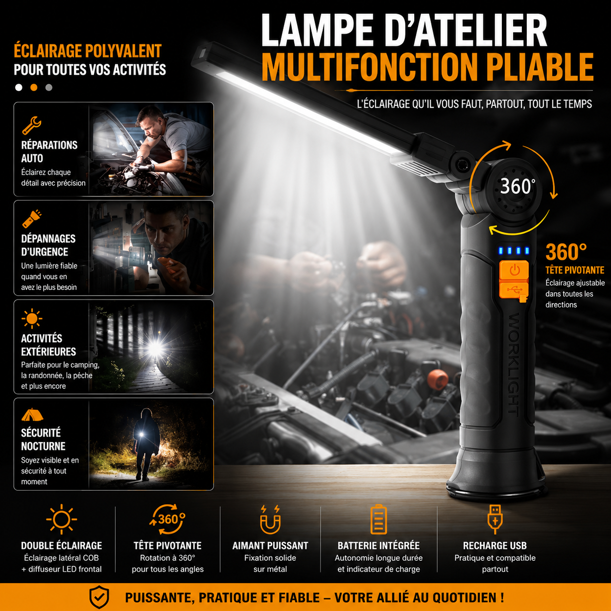 Lampe magnétique LED 360° - LUNEIXO
