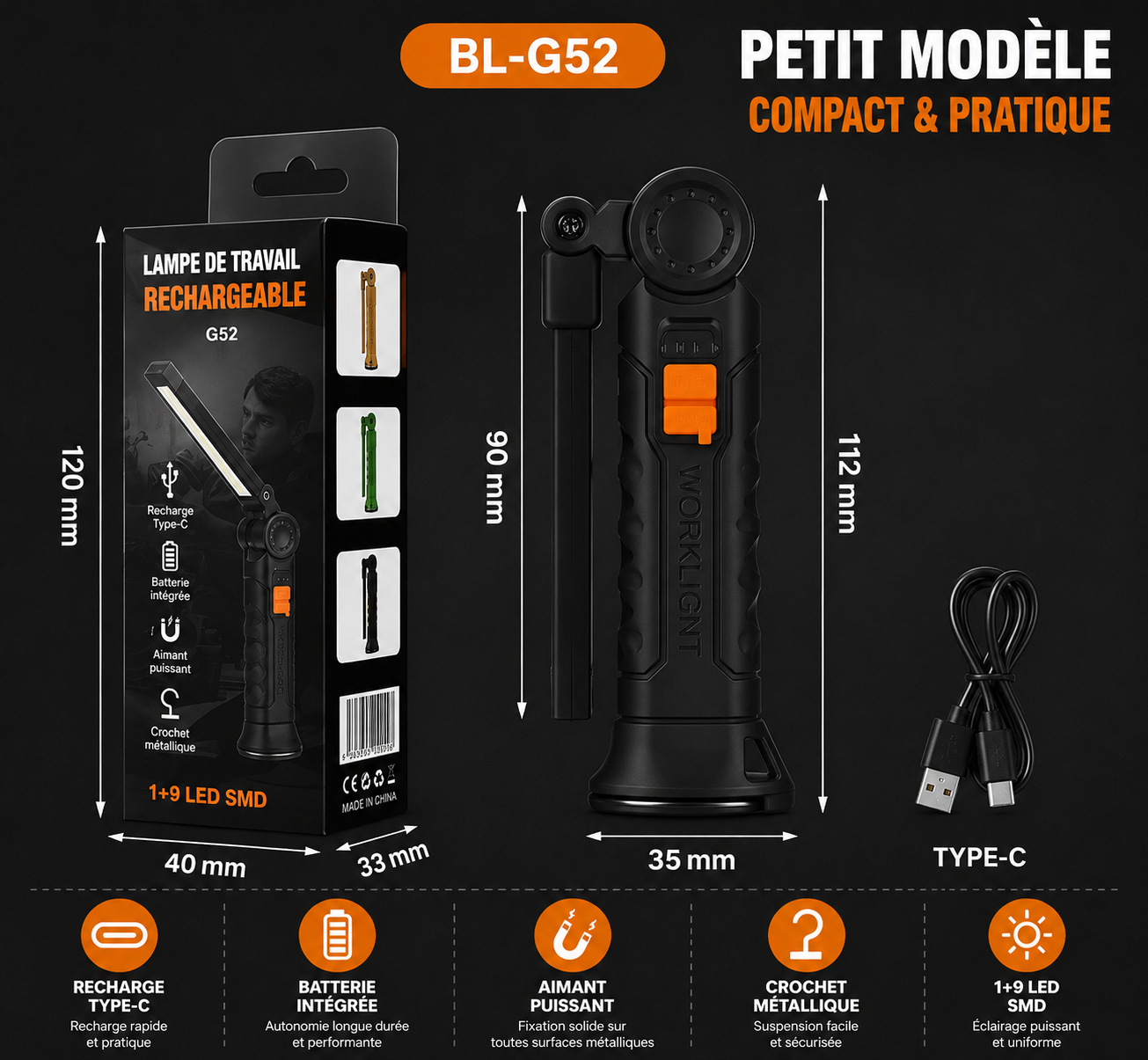 Lampe magnétique LED 360° - LUNEIXO